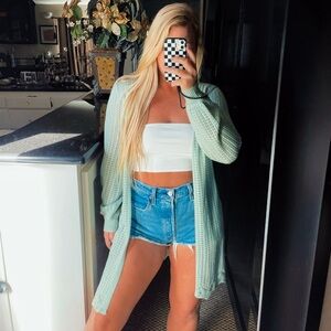 Green crochet duster cardigan